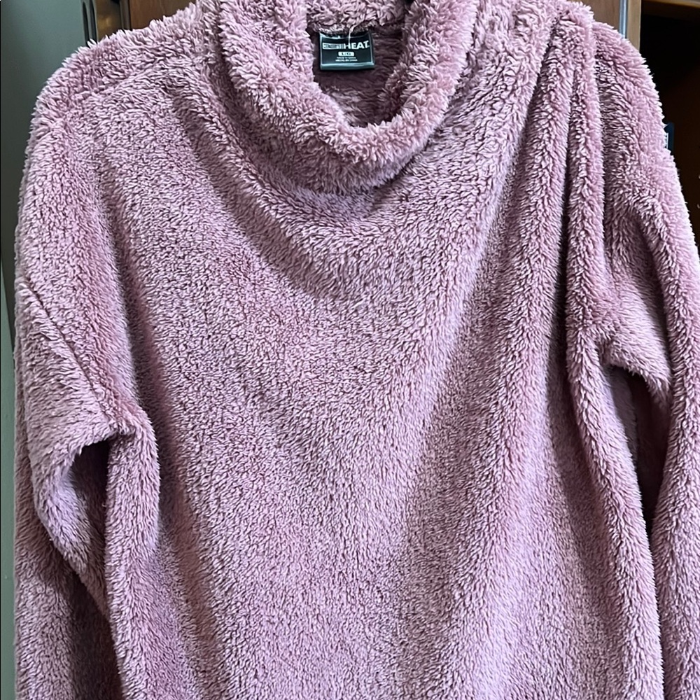 Cozy Pink Cowl Neck Sweater with Plush Texture